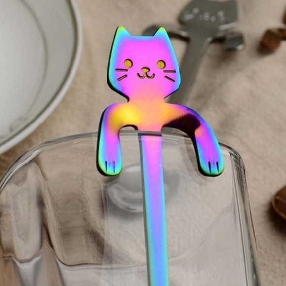 𝅺NEW Rainbow Colorful Stainless Steel Cat Coffee Dessert Spoons - Picture 2 of 11